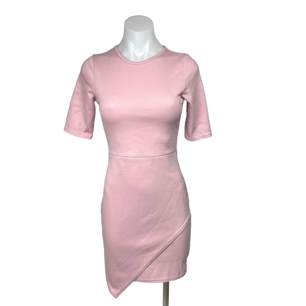Missguided Pink Round Neck Short Sleeve Stretch Mini Bodycon Sheath Dress Sz 6